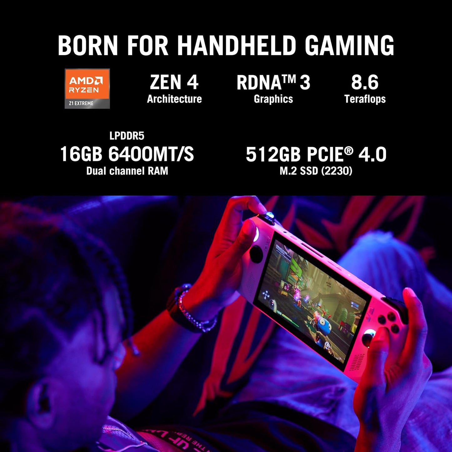 ASUS ROG Ally Handheld Gaming Console (17.78cm (7)/120Hz/AMD Ryzen Z1 Extreme Processor/16GB/512GB SSD/Windows 11 Home/White) RC71L-NH001W