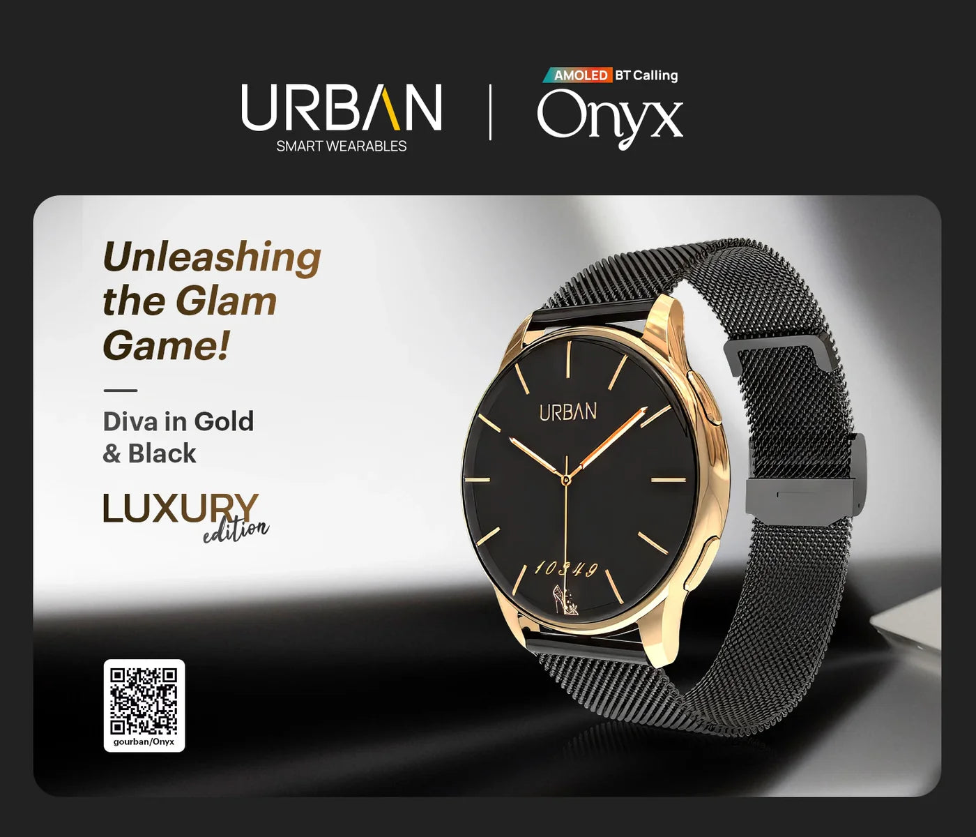 URBAN SAMRT WATCH ONYX GOLD DIAL WITH BLACKSTRAP